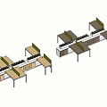 Modern Office Desk Layout With Green Dividers Multiple Workstations And Storage 3d model