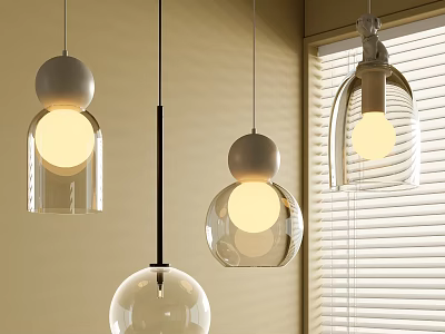 Modern Transparent Glass Pendant Lights With Spherical And Dome Shapes Near Window 3d model