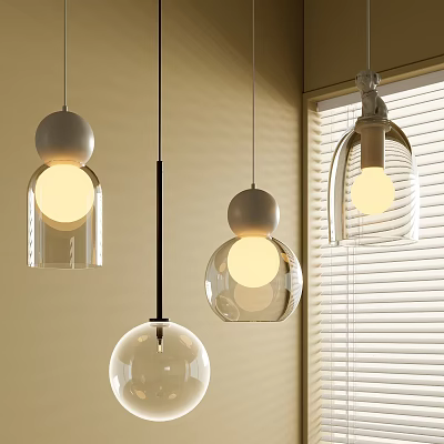 Modern Transparent Glass Pendant Lights With Spherical And Dome Shapes Near Window 3d model