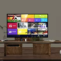 Modern Wooden TV Stand With Smart TV Colorful App Interfaces And Decorative Vase