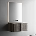 Contemporary Bathroom Vanity Design With Wooden Cabinet Mirror And Silver Faucet