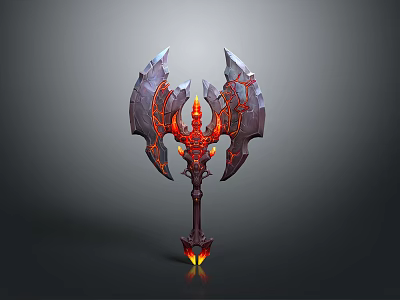Fantasy Lava Flame Axe With Glowing Red Core And Winged Blades Design 3d model