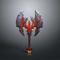 Fantasy Lava Flame Axe With Glowing Red Core And Winged Blades Design