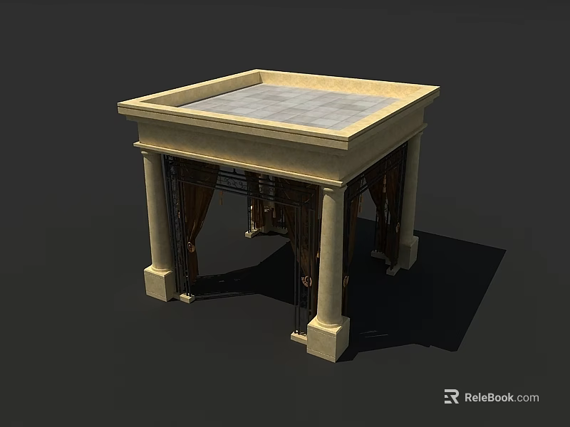 Detailed Classical Square Table With Ornate Column Legs And Stone Tabletop 3d model 
