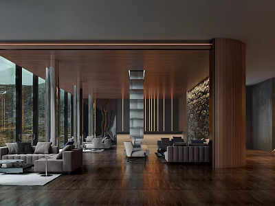 Modern Coffee Shop Interior With Open Layout Comfortable Seating Wooden Decor And Large Windows 3d model