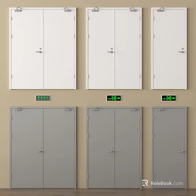 Public Facilities Featuring White And Gray Doors With Green Digital Displays 3d model 