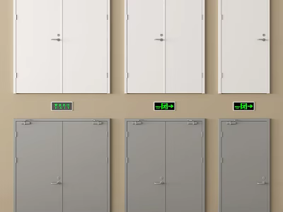 Public Facilities Featuring White And Gray Doors With Green Digital Displays 3d model