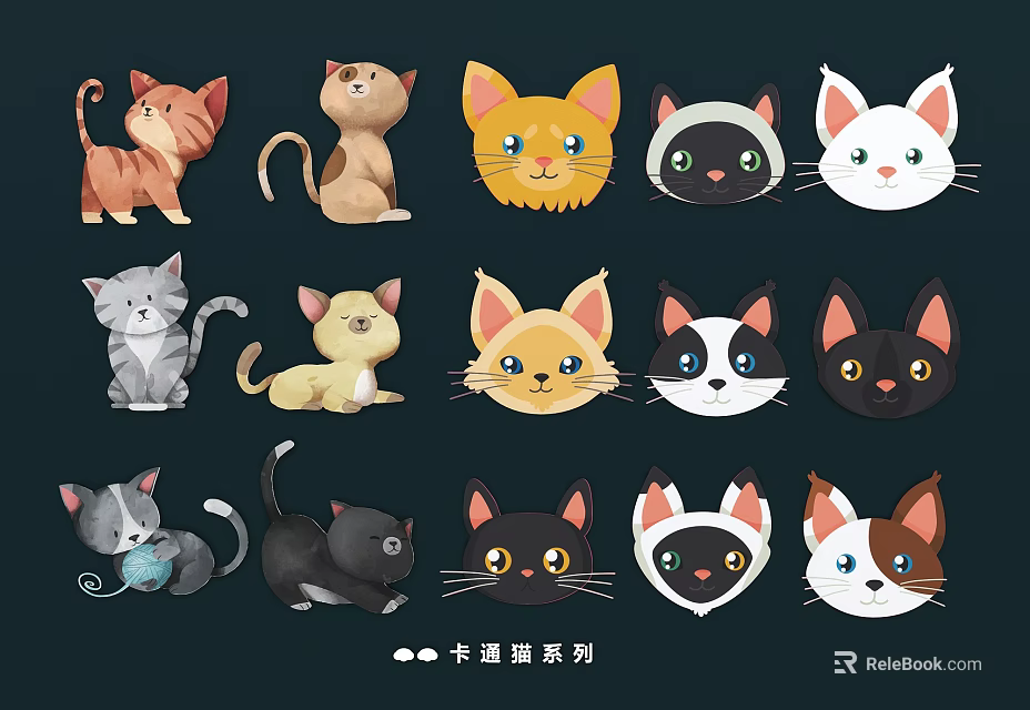 Cute Cartoon Cat Series With Various Poses And Colorful Character Designs 3d model 