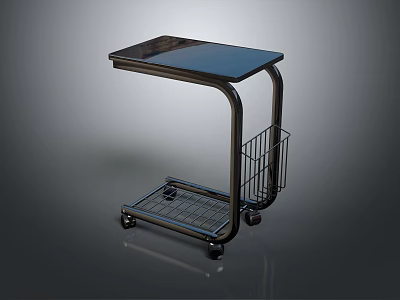 Modern Metal Serving Cart With Black Top And Storage Basket 3d model