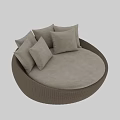 Round Woven Beige Outdoor Sofa With Multiple Comfortable Cushions For Patio