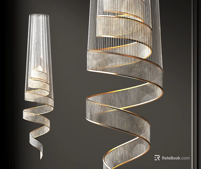 Modern Elegant Spiral Chandelier With Gold Metal Frame And Transparent Glass Strips 3d model 
