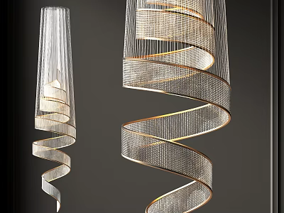 Modern Elegant Spiral Chandelier With Gold Metal Frame And Transparent Glass Strips 3d model