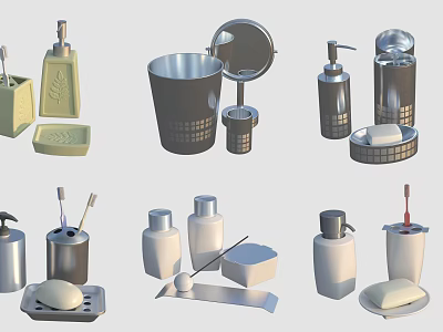 Essential Daily Washing Supplies With Soap Dispenser Toothbrush Holder Soap Dish And Mouthwash Cup 3d model