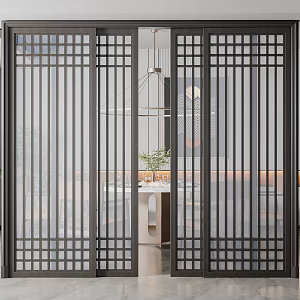 New Chinese-style sliding door 3d model