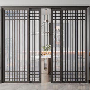 New Chinese-style sliding door 3d model