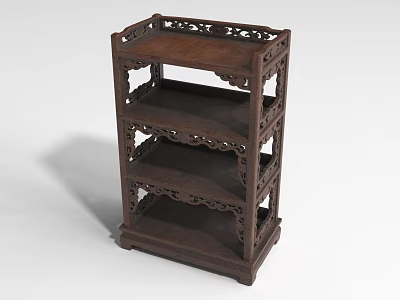 Elegant Chinese Style Wooden Multi Tiered Carved Shelf With Decorative Patterns 3d model