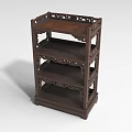 Elegant Chinese Style Wooden Multi Tiered Carved Shelf With Decorative Patterns