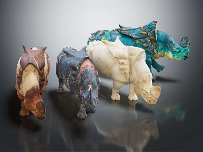 Colorful Decorative Rhinoceros Sculptures With Various Textures And Artistic Designs 3d model