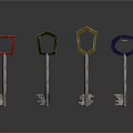 Various Colored Metal Keys With Different Shaped Keyheads Square Hexagonal Octagonal Circular