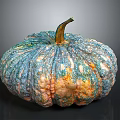Unique Vibrant Colorful Textured Pumpkin With Blue Orange Green Speckled Rind