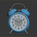 Blue Metallic Alarm Clock With Double Bells Round White Dial Stand And Reflective Surface