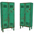Two Rustic Green Metal Lockers With Ventilation Grilles Cabinet Doors And Legs