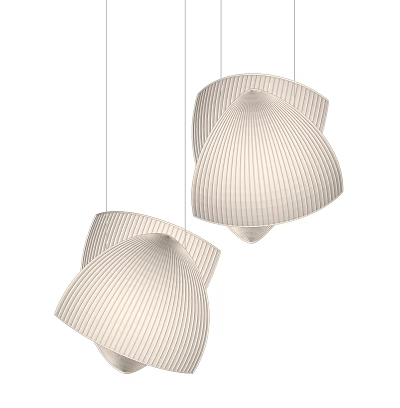 Modern Striped Cream Dome Shaped Pendant Lights Hanging In Contemporary Interior 3d model