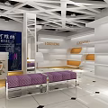 LOVEEVENI Specialty Store With Modern White Interior Purple Sofa And Open Shelves