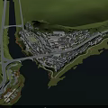 Scenic Aerial Planning With Mountains Rivers Bridge And Waterfront Building Complex