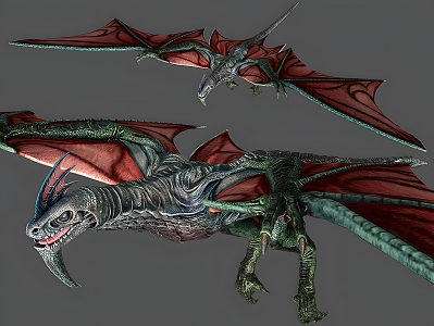 Flying Dragon Realistic Game Dragon Wings Monster Flying Dragon Pterodactyl Flying Animal 3d model