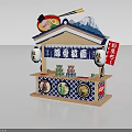 Japanese Ramen Stall with Tonkotsu Ramen Signboards Lanterns Wooden Structure and NISSIN Branding