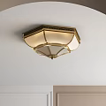 Classic Octagonal Ceiling Light With Golden Frame And White Glass Lampshade On Ceiling 3d model