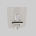 Modern Dressing Table With Oval Mirror Striped Wall And Black Countertop