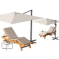 Lounge Chair Outdoor Wooden Frame With Gray Cushion Umbrella And Side Table Setup