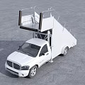 White Utility Vehicle Pickup Truck With Retractable Stairs And Platform Structure