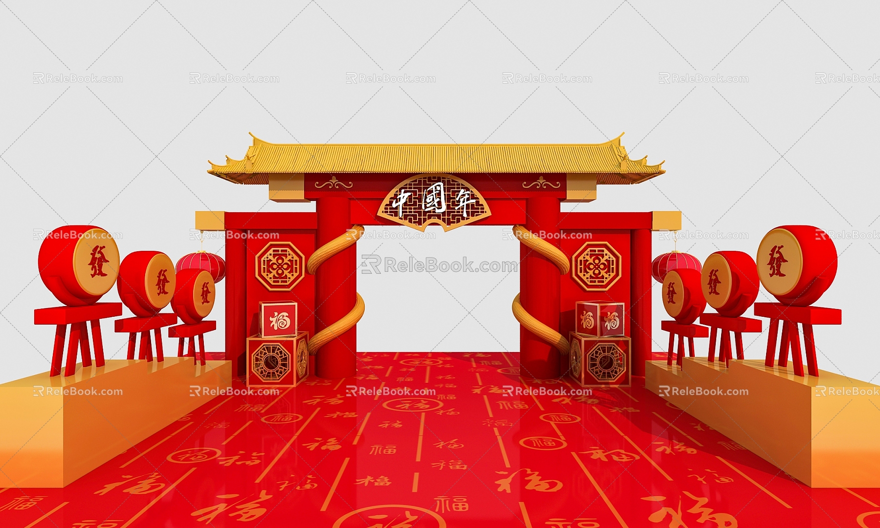 Spring Festival Beauty Chen Guochao Beauty Chen Spring Festival Stage Spring Festival Gate Head Chinese Eaves Flash Shop Beauty Chen Mid-Autumn Festival Beauty Chen Forbidden City Cultural Creation Beauty Chen Chinese Grille Drum 3d model