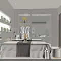 Modern SPA Room With Massage Beds Oval Shelves Skincare Products And White Robes