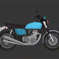 Vintage Teal Motorcycle with Black Leather Seat Chrome Exhaust Round Headlights and Rearview Mirrors