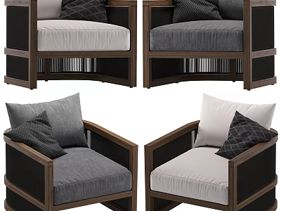 Modern Single Sofa With Gray White Cushions Decorative Pillows And Wooden Frame 3d model