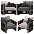 Modern Single Sofa With Gray White Cushions Decorative Pillows And Wooden Frame