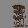 Traditional Wooden Tower With Spiral Staircase Octagonal Roof And Stone Base