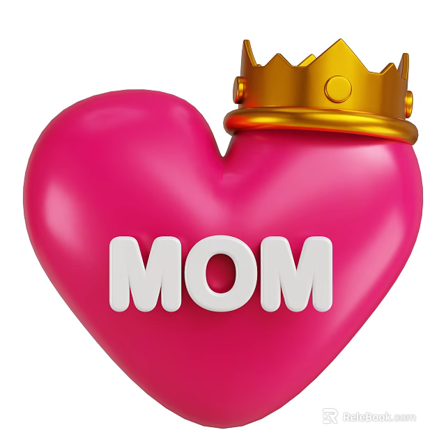 Pink Heart Decorative Ornament Set With Golden Crown And MOM Lettering 3d model 