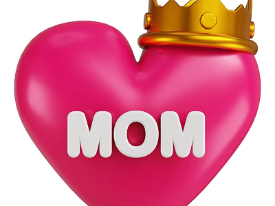 Pink Heart Decorative Ornament Set With Golden Crown And MOM Lettering 3d model