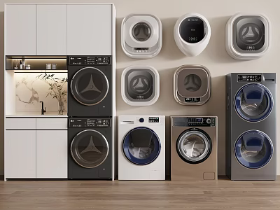 Modern Washing Machines With Various Designs And Styles For Home Interior 3d model