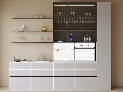 Modern Wine Cabinet Design With Glass Doors Wine Glass Racks And Storage Drawers 3d model