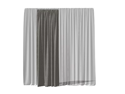 Stylish Gray And White Layered Curtains For Home Window Decoration 3d model