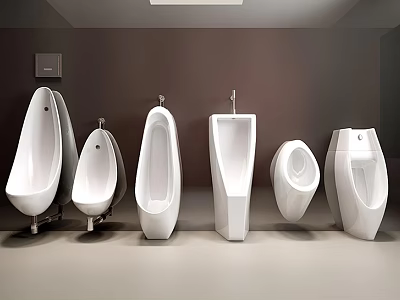 Modern White Urinals With Various Designs And Styles In Showroom 3d model