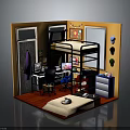 Colorful Bedroom Interior Design With Bunk Bed Desk Computer Orange Walls Windows And Blue Cabinet