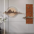 Modern Wall Decor With Circular Mountain Pattern Metallic Frame And Brown Panel 3d model