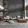 Modern Duplex Living Room With Sofa Coffee Table Feature Wall Large Windows And Green Plants